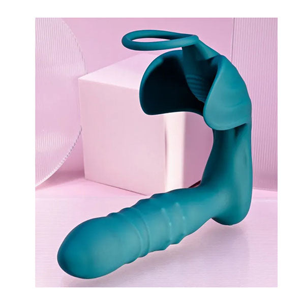 Playboy Pleasure Bring It On Teal Thrusting Anal Plug With Cock Ring