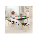 Kids Wooden Art Table And 2 Chairs Set Wiht 2 Tier Open Shelf