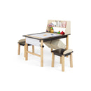 Kids Wooden Art Table And 2 Chairs Set Wiht 2 Tier Open Shelf