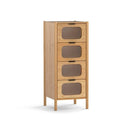 Drawer Bamboo Storage Cabinet With Fluted Tempered Glass Drawers