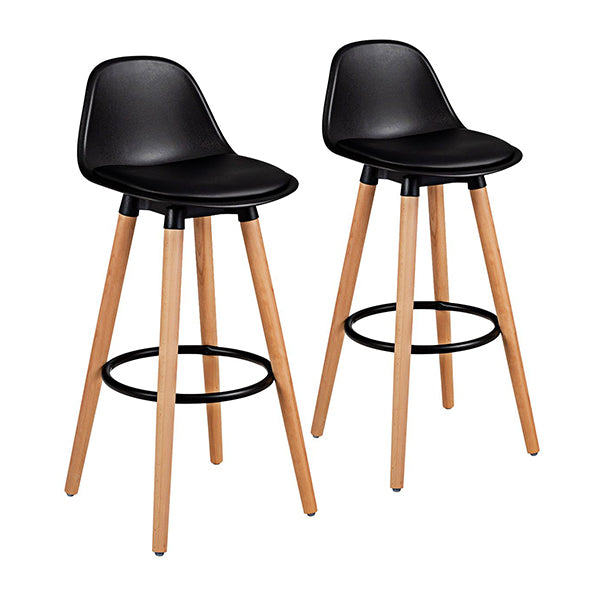 2Pcs Pu Leather Bar Stools With Round Metal Footrest