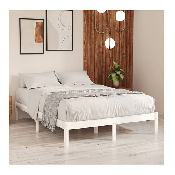 Bed Frame Without Mattress White Solid Wood 135X190 Cm