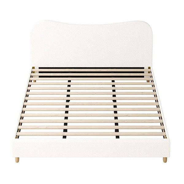 Bed Frame White Boucle Cloud Shape