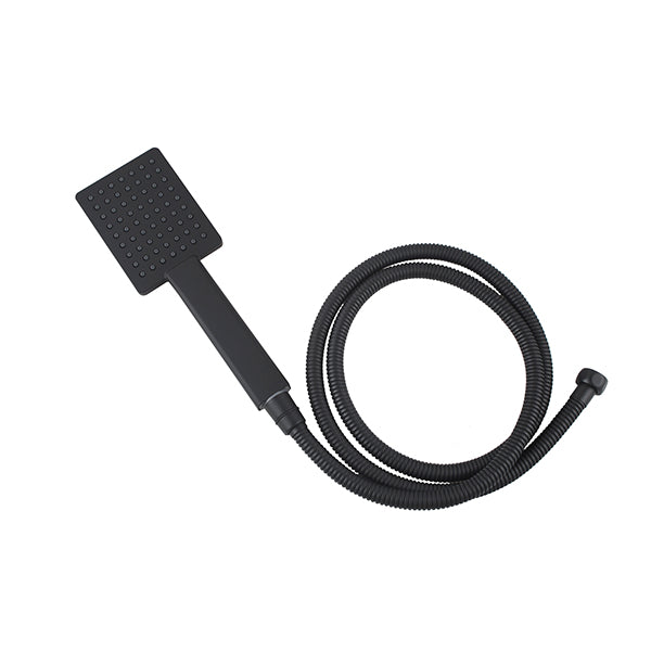 Black Square Handheld Shower Head With Stainless Steel Water Hose