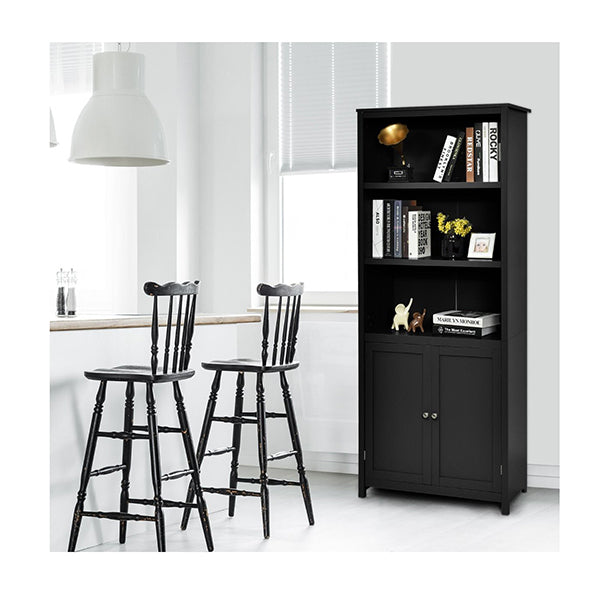 3 Shelf Bookcase With Double Doors And Adjustable Shelves And Cabinet ...