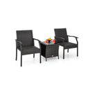 3 Piece Patio Wicker Chair Set With Cushioned Seat For Backyard