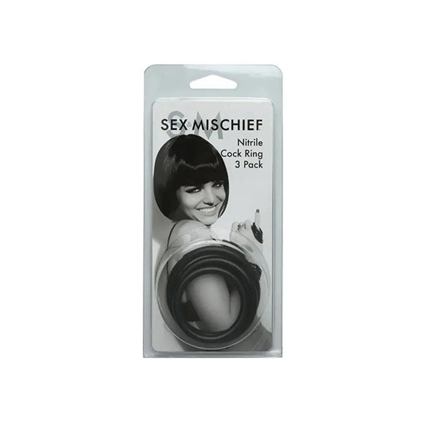 Sex And Mischief Nitrile Cock Ring 3 Pack Black Set Of 3 Sizes
