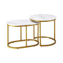 Set Of 2 Coffee Table Round Oval Marble Nesting Side End Table Gold