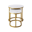 Set Of 2 Coffee Table Round Oval Marble Nesting Side End Table Gold