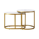Set Of 2 Coffee Table Round Oval Marble Nesting Side End Table Gold