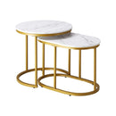 Set Of 2 Coffee Table Round Oval Marble Nesting Side End Table Gold