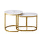 Set Of 2 Coffee Table Round Oval Marble Nesting Side End Table Gold