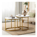 Set Of 2 Coffee Table Round Oval Marble Nesting Side End Table Gold