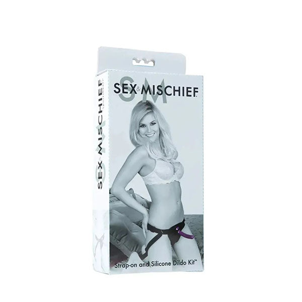 Sex And Mischief Strap On Silicone Dildo Kit Black Purple Adjustable