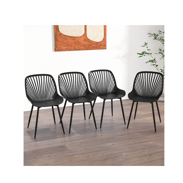 Plastic Dining Chair Set Of 4 With Metal Legs And Cutout Backrest