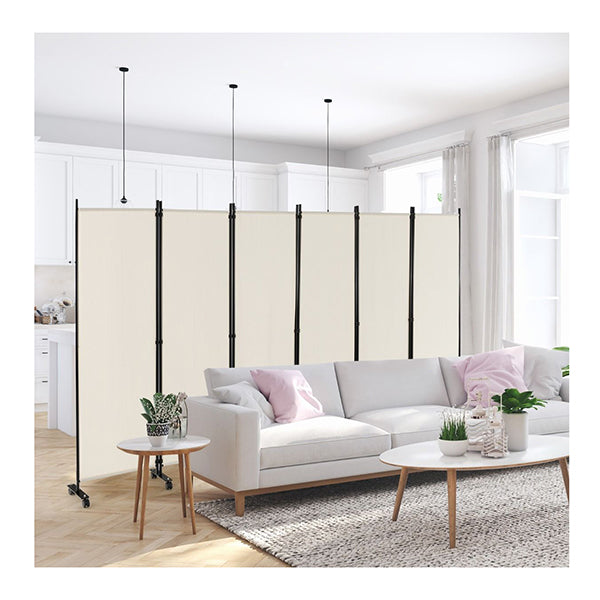 6 Panel Folding Room Divider With Lockable Wheels
