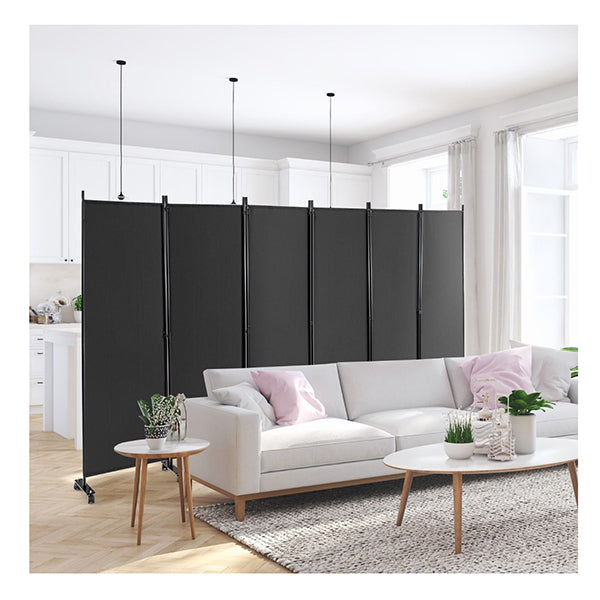 6 Panel Folding Room Divider With Lockable Wheels