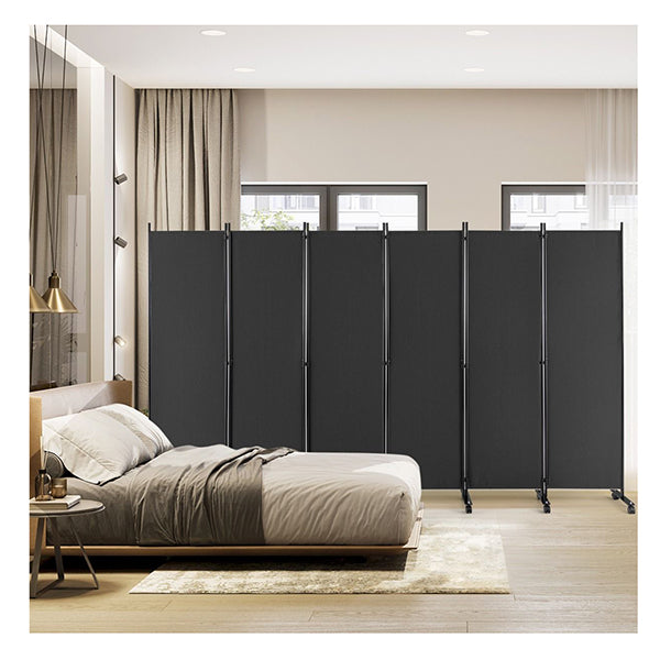 6 Panel Folding Room Divider With Lockable Wheels