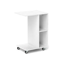 C Shaped End Table With Storage Shelves And Lockable Casters