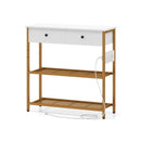 Entryway Table With Charging Station And 2 Metal Mesh Shelves