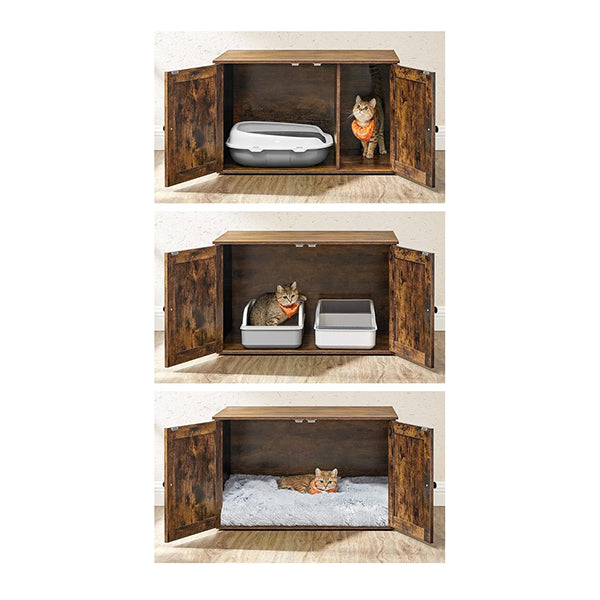 Cat Litter Box With Removable Divider Table Vintage Brown