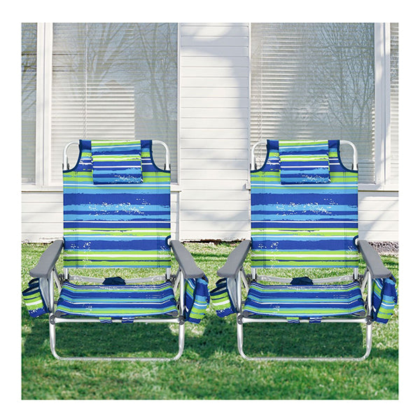 2 Pack Folding Backpack 5 Position Beach Chair With Pillow For Outdoor