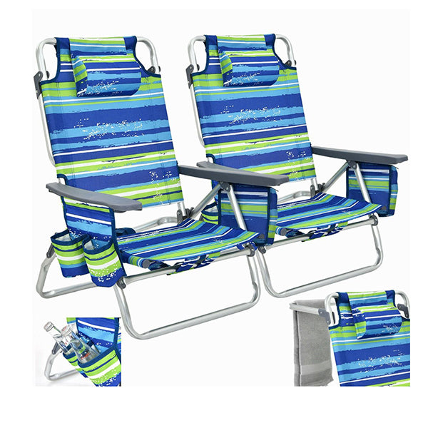 2 Pack Folding Backpack 5 Position Beach Chair With Pillow For Outdoor