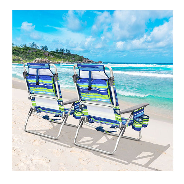 2 Pack Folding Backpack 5 Position Beach Chair With Pillow For Outdoor