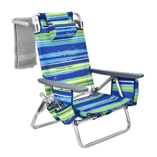 2 Pack Folding Backpack 5 Position Beach Chair With Pillow For Outdoor