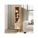 Freestanding Slim Cabinet With Rattan Door And Solid Wood Legs