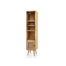 Freestanding Slim Cabinet With Rattan Door And Solid Wood Legs