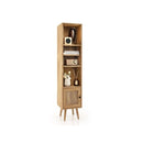 Freestanding Slim Cabinet With Rattan Door And Solid Wood Legs