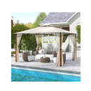 Outdoor Patio Gazebo With Netting And 2 Tier Canopy Roof