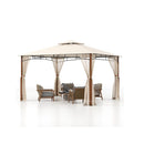 Outdoor Patio Gazebo With Netting And 2 Tier Canopy Roof