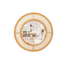 65Cm Rattan Round Mirror With Glass Metal Hook And Expansion Screws