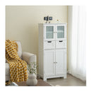 Floor Storage Cabinet With Glass Doors Drawers And Adjustable Shelves