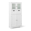 Floor Storage Cabinet With Glass Doors Drawers And Adjustable Shelves