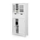 Floor Storage Cabinet With Glass Doors Drawers And Adjustable Shelves