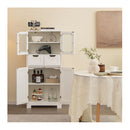 Floor Storage Cabinet With Glass Doors Drawers And Adjustable Shelves