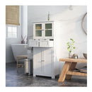 Floor Storage Cabinet With Glass Doors Drawers And Adjustable Shelves