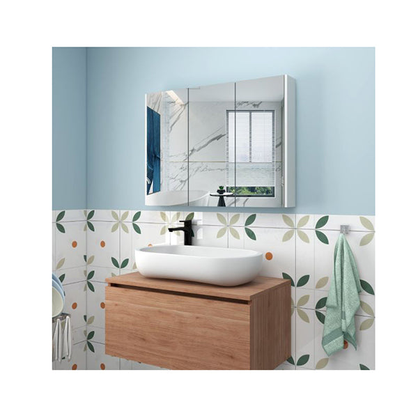 Frameless Bathroom Wall Mounted Mirror Cabinet With Doors And Shelves