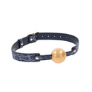 Sex And Mischief Cougar Ball Gag Navy Blue Gold Mouth Restraint