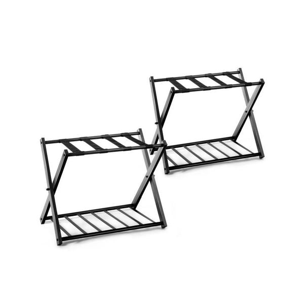 Black Heavy Duty Folding Luggage Rack With Shelves