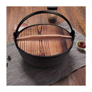29Cm Cast Iron Japanese Style Sukiyaki Shabu Hot Pot With Wooden Lid