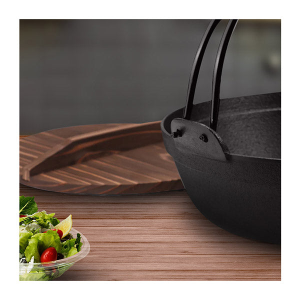 29Cm Cast Iron Japanese Style Sukiyaki Shabu Hot Pot With Wooden Lid