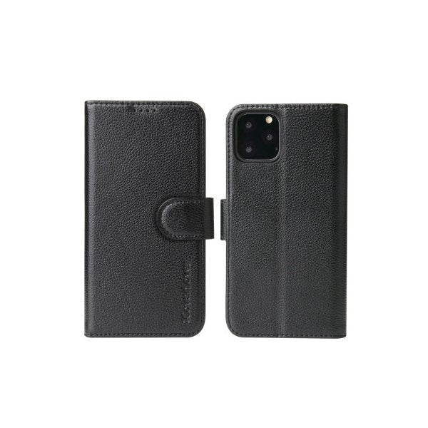 For Iphone 11 Pro Case Black Genuine Cow Leather Wallet Folio Case
