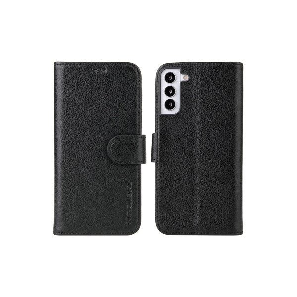 For Samsung Galaxy S22 Case Genuine Cow Leather Wallet Cover Black