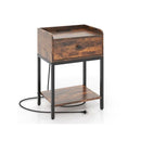 Industrial Bedside Table Nightstand With Charging Station