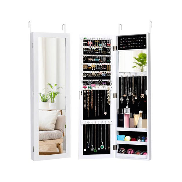 Wall Door Mounted Jewelry Armoire With Shelves And 2 Hanging Hook