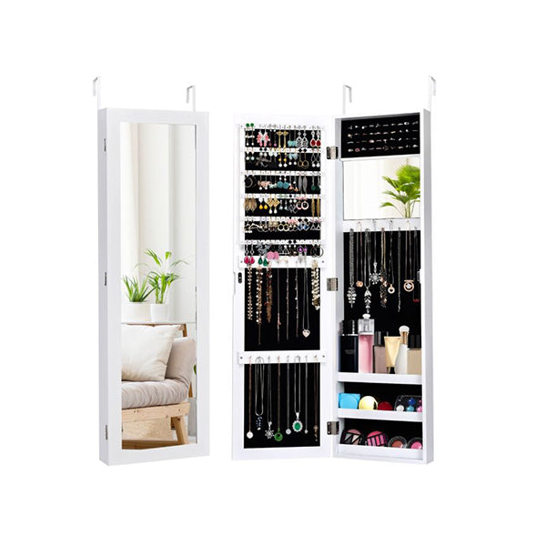 Wall Door Mounted Jewelry Armoire With Shelves And 2 Hanging Hook